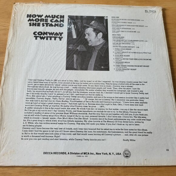 CONWAY TWITTY How Much More Can She Take LP Vinyl Decca Record 1971 DL 75276 LP2 - Picture 2 of 10